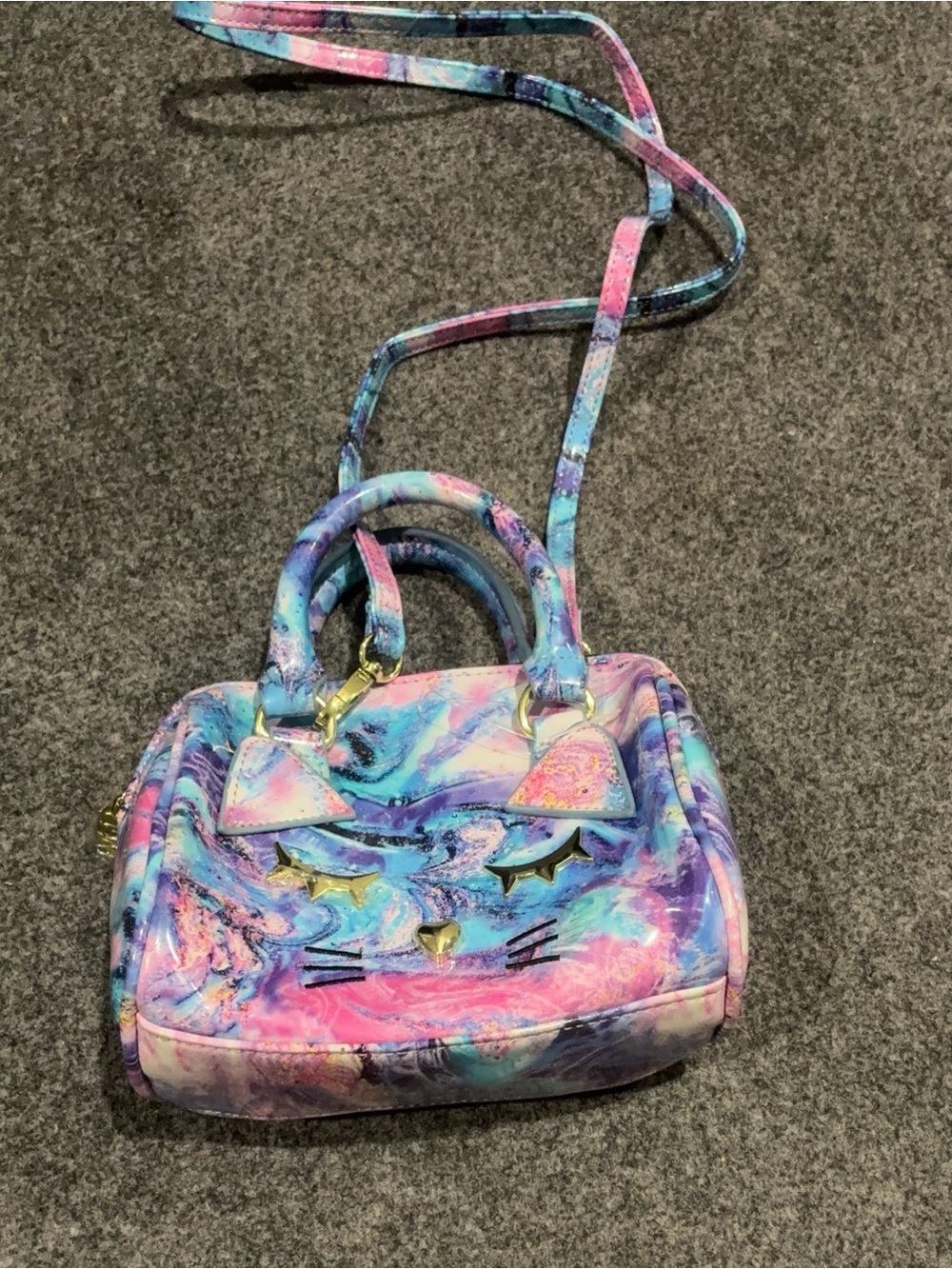Betsey Johnsons Multicolor Pastel Cat Face Crossbody Satchel